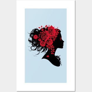 Silhouette of Woman and Roses Posters and Art